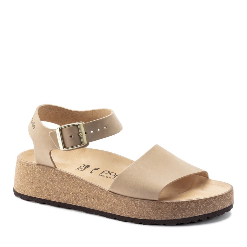 Birkenstock Glenda Tan Sandcastle Papillio Platform Leather Sandals